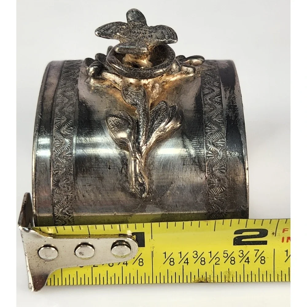 Antique Silver Plated Figurine Napkin Ring Nesting Bird On Branch Collectible